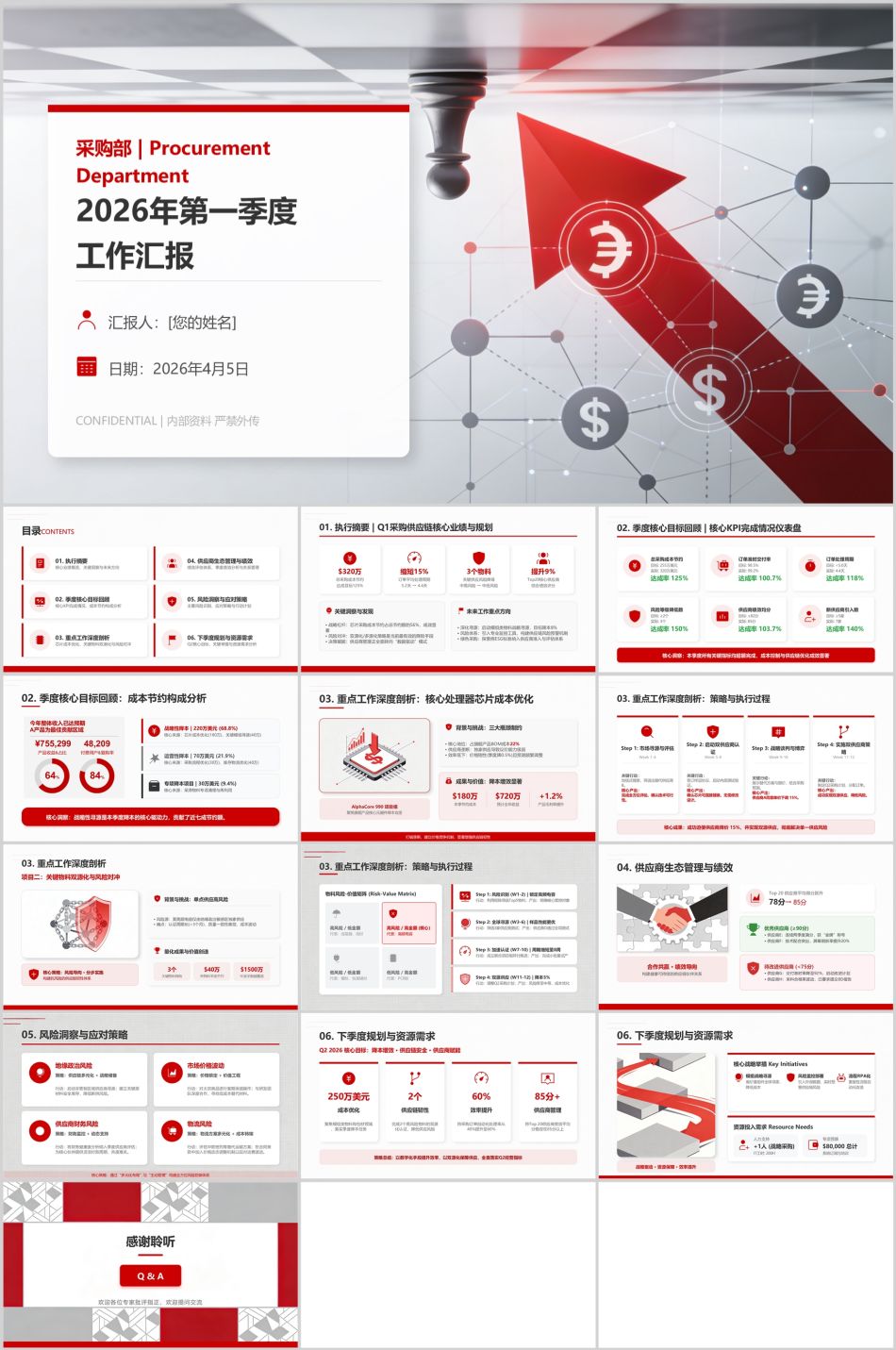红色稳重总结述职报告